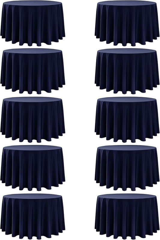 10-Pack Navy Blue Round Tablecloths, 108 Inches, Stain-Resistant Polyester for 4-5 Ft Round Tables - Washable Table Covers for Weddings, Banquets, Birthday Parties, Events