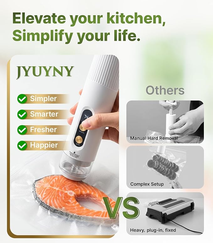 Compact Handheld Vacuum Sealer for Food, Portable Wireless Vacuum Sealer with 60kPa Suction, Dual Modes, Visible Water Reservoir, Includes Complete Set for Food Preservation