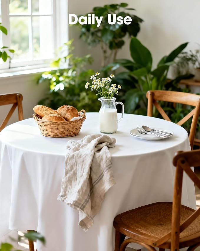 Pureegg Plastic Table Cloth Disposable 20 Pack, 84'' Round Table Cloths, Party, Picnic, Wedding, Decorative Tablecloths, Round, White Plastic Cover, Leakproof & Sturdy, White