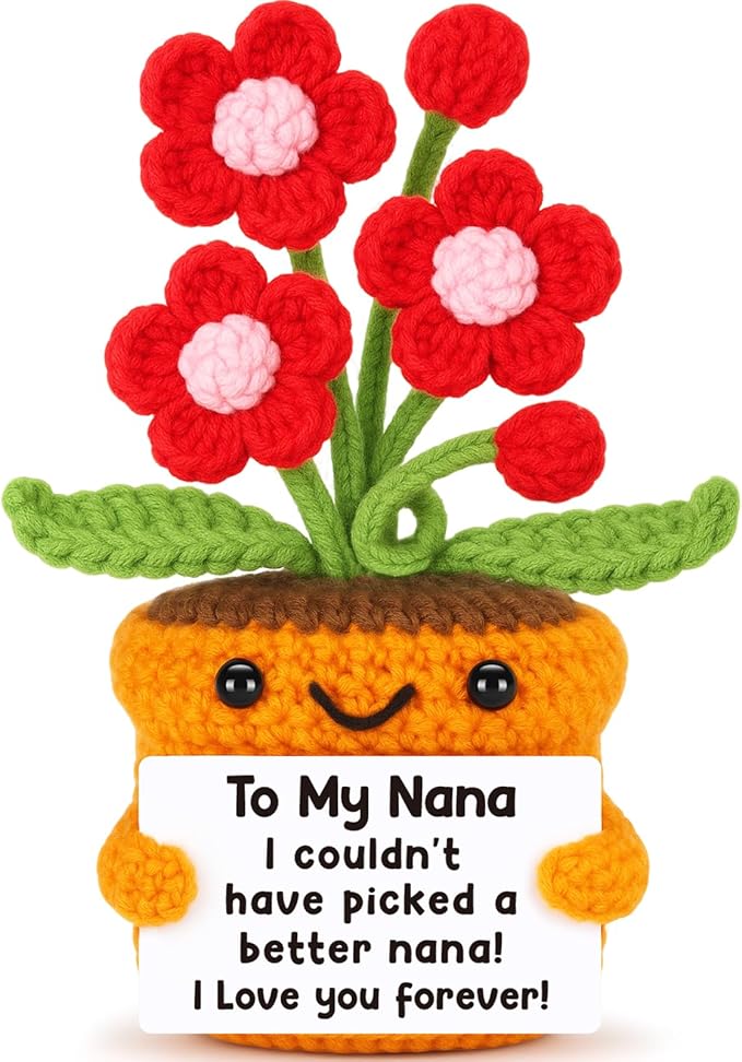 Nana Gifts Mothers Day Birthday Gift for Nanas, Birthday Mothers Day Gifts for Nana from Granddaughter Grandson Grandchildren Grandkids Handmade Crochet Flower I Love You Grandma Home Desk Decoration