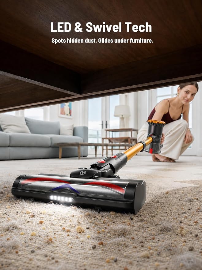 CHEBIO Cordless Vacuum Cleaner, 550W/45Kpa Vacuum Cleaners for Home with LED Display, Anti-Tangle&Wall Mount, 65Mins Wireless Vacuum, 8 in 1 Lightweight Stick Vacuum for Hard Floor/Carpet/Hair