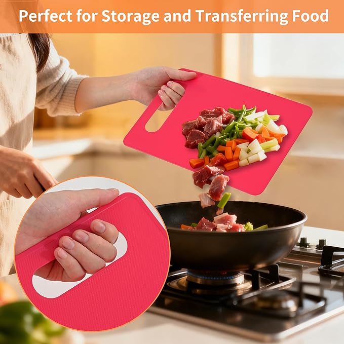 Luckyiren Kitchen Cutting Board Set of 6, Plastic Cutting Boards with Easy Grip Handle for Kitchen Cooking, Non Slip Cutting Mat Pad for Meat, Fruit, Vegetables, 12 Inch by 8 Inch