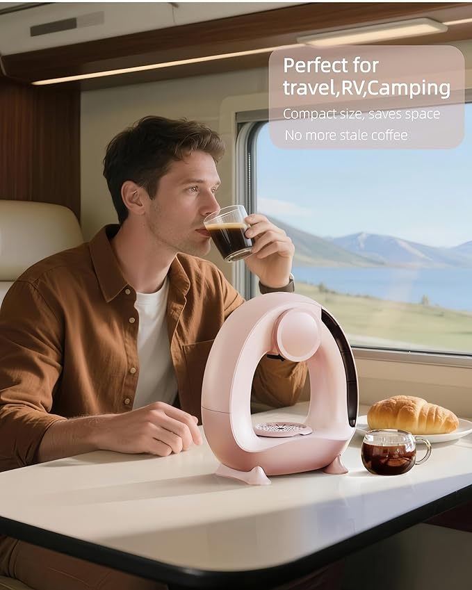 3 in 1 Single Serve Coffee Maker for K Cup Pink, Ground and Tea Leaves, Mini K Cup Coffee Brewer with One Button Operation, 1400W 20s Fast Heating,Compact for Small Spaces-Glass not included