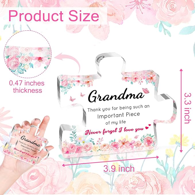 Mothers Day Gifts for Grandma, Grandma Mothers Day Gift Ideas - Engraved Acrylic Puzzle Plaque, Birthday Gifts for Grandmother from Grandkids, Unique Present Home Decor Keepsake