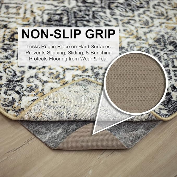 Mohawk Home Non Slip Rug Pad 8' Square - 3/8" Thick Felt + Latex Rubber Gripper - Dual Surface Cushion for Hardwood, Carpet, Tile Floors, Made in USA