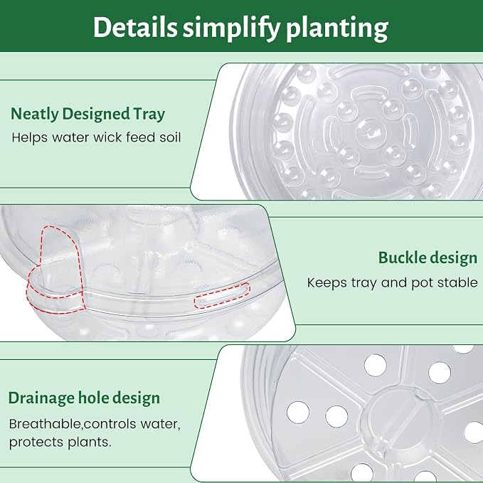 Bluepro Self Watering Pots for Indoor Plants, 6.5 Inch, 12-Pack | Clear Plastic, Reservoir Trays and Wicks, Up to 7-Day Water Supply, Root and Water-Level Visibility, Flexible, Reusable