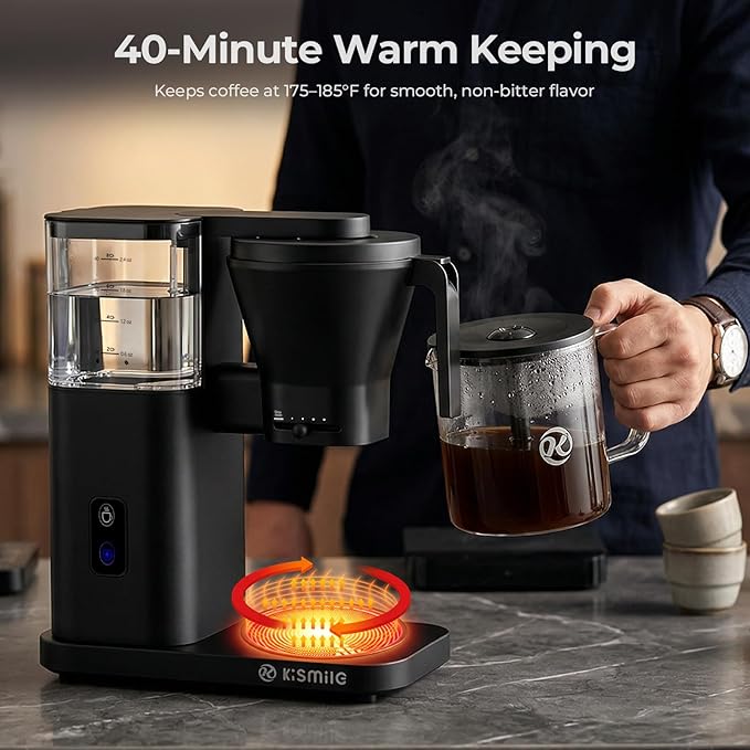 Kismile 8 Cup Drip Coffee Maker, SCA Certified Hot & Cold Brew Coffee Machine, Fast Heating to 197–205℉, 40 Min Keep Warm, Adjustable Flow Control, Easy to Clean