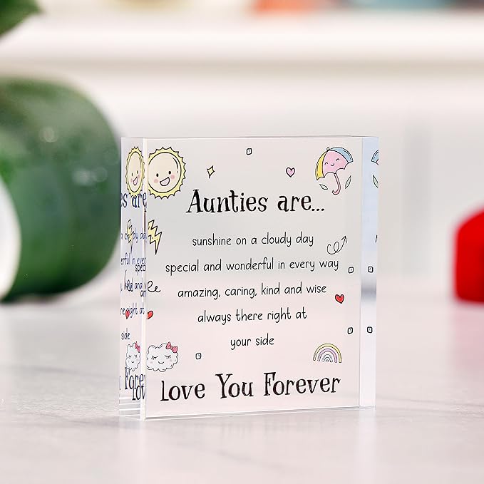 VELENTI - Cute Auntie Birthday Gifts - Elegant Decorative Acrylic Gifts for Auntie - Engraved Symbol Sculpture - Shatter-Resistant, Compact Design