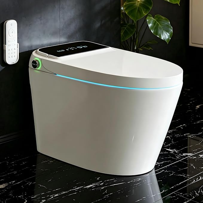 Smart Toilet with Bidet Built In, One Piece Smart Toilet with Auto Open/Close Lid, Powerful Flush, Heated Seat, Warm Water Wash & Dryer, LED Display, Night Light, 1.28 GPF