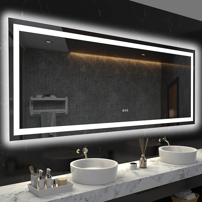 LOAAO 72"X36" LED Bathroom Mirror with Lights, Anti-Fog, Dimmable, Backlit + Front Lit, Lighted Bathroom Vanity Mirror for Wall, Memory Function, Tempered Glass, ETL Listed