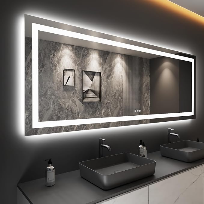 LOAAO 96"X36" LED Bathroom Mirror with Lights, Anti-Fog, Dimmable, Backlit + Front Lit, Lighted Bathroom Vanity Mirror for Wall, Memory Function, Tempered Glass, Shatter-Proof, ETL Listed