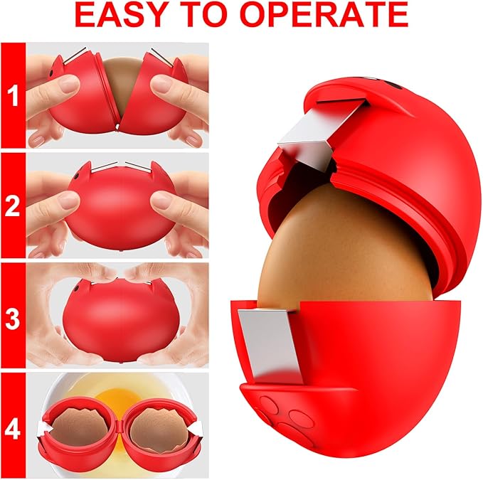 Egg Cracker, Silicone Egg Shell Opener, Cute Egg Shaped Design, Opens Eggs with Ease, A Little Happiness Boost for Your Kitchen (1, Red)