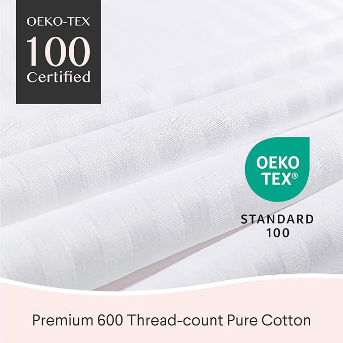 FAUNNA 600TC 100% Cotton Pillow Protectors, Queen Size (20x30), 2 Pack, Oeko-TEX Certified, Hotel Grade Pillow Cover with Silent Zipper, Zip Up Pillow Cases, White