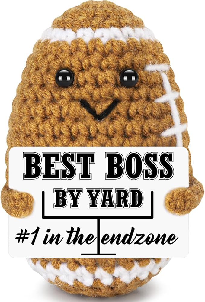 Funny Boss Birthday Gifts for Women Men, Mini Football Positive Handmade Crochet Gift Thank You Boss Day Birthday Gifts, Personalized Appreciation Gift for Boss's Male Female Bosses Lady Manager