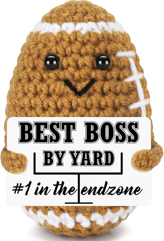 Funny Boss Birthday Gifts for Women Men, Mini Football Positive Handmade Crochet Gift Thank You Boss Day Birthday Gifts, Personalized Appreciation Gift for Boss's Male Female Bosses Lady Manager