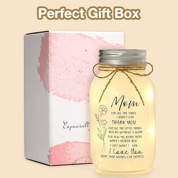 Maracco Mothers Day Gifts for Mom from Daughter Son, 30oz Large Mason Jar Night Light Home Decor, Thank You Mama & I Love You Mom Gifts, Happy Birthday Mother Gift