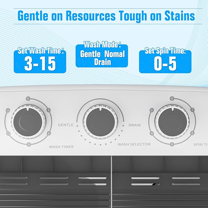 Pataku Portable Washing Machine, 17.6 Lbs Compact Mini Washer and Dryer Combo,Twin Tub Laundry Washer with Spin Cycle, Soaking Function Ideal for Apartment, Dorms, RVs Camping, Grey