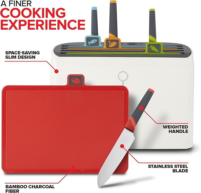 Modern Innovations Smart Cutting Boards and Knife Set, Self Cleaning Cutting Board & Knives Holder, Color Coded Cutting Board Set With Knives, All-In-One Cleaning Knife and Cutting Board Set 3 Pack