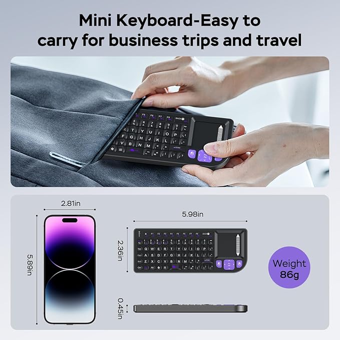 All-in-One Mini Keyboard with Touchpad, a Sturdy Aluminum Frame. Rechargeable & Portable. Seamless Connectivity with iPad, Mac, and PC. The Perfect Companion for Smart Home, IT Tech & Field Service.