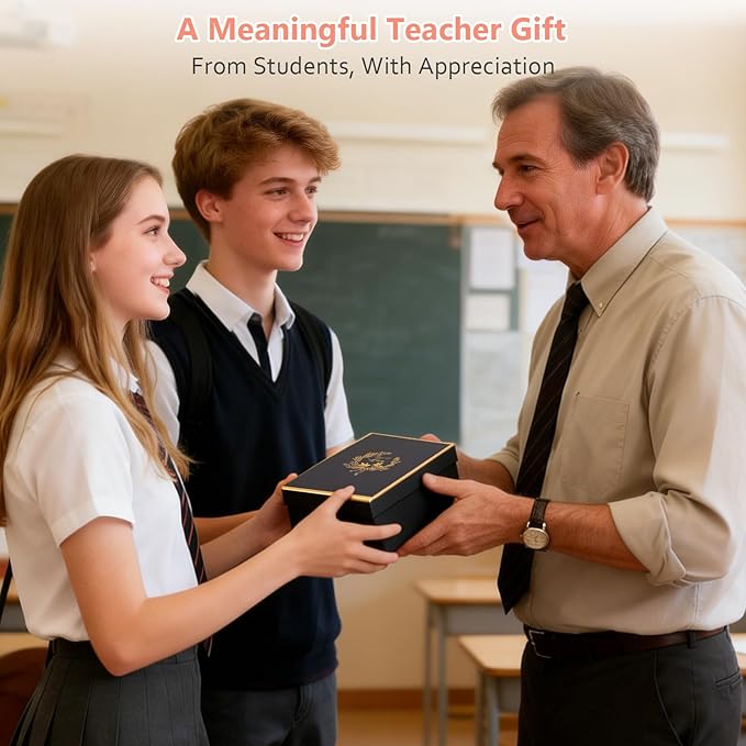 Best Teacher Appreciation Gifts for Men Women, 14oz Unique Black Ceramic Teacher Coffee Mug with Gold Print, Valentine Presents for Teachers Graduation Retirement, with Lid Spoon Card, Nice Gift Boxed