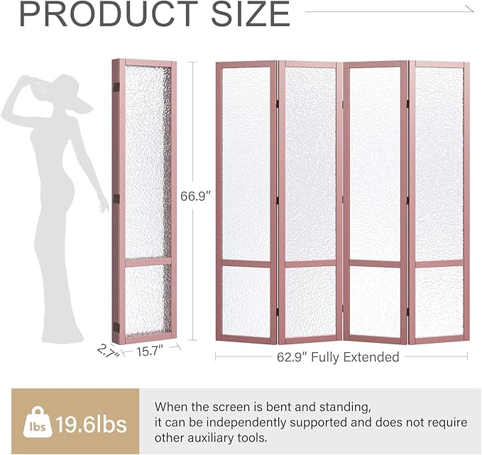 Acrylic Room Divider, 4-Panel Freestanding Partition Screen, Frosted Translucent Privacy Panel - Lightweight Modern Divider for Home Office Studio (Rose Gold, 4 Panels)