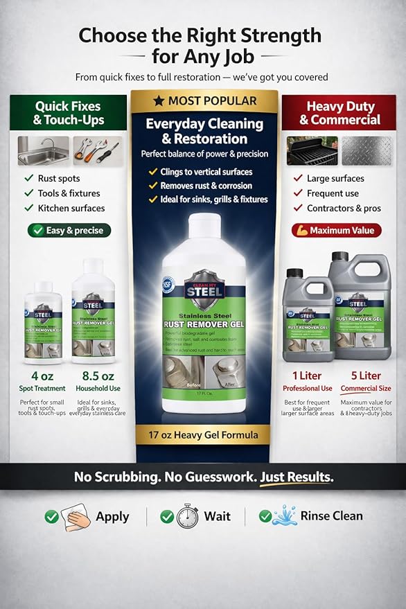 CLEAN MY STEEL B450 Heavy Duty Stainless Steel Rust Remover Gel, 4 oz, Apply and Rinse, No Scrubbing Required