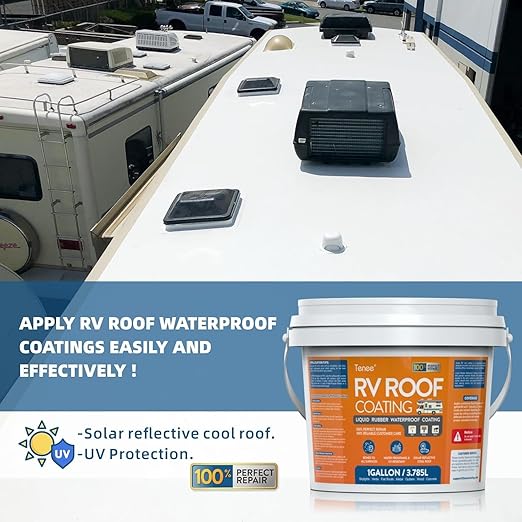 1 Gallon RV Roof Sealant, RV Roof Coating White, Professional Grade Liquid Rubber, Solar Reflective Waterproof Sealant for Leak Repair on Camper, Trailer & Motorhome Roofs (Fits EPDM, TPO, Fiberglass)