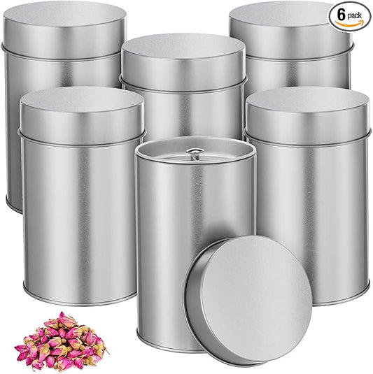 Zopeal 6 Pack Tea Tin Canister with Airtight Double Lids 16 oz Round Metal Tin Can with Lid Double Sealed Small Kitchen Container for Loose Tea Storage Coffee Sugar Candy Herbs and Spices