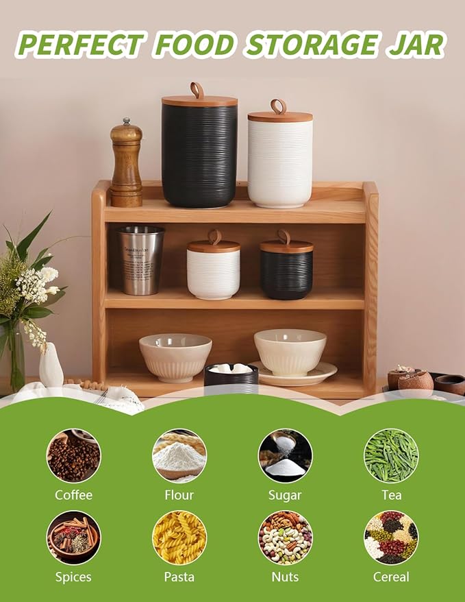 Ceramic Canister with Airtight Seal Lid, Kitchen Canisters for Countertop, White Food Storage Jar for Flour, Coffee Bean, Sugar, Tea, Spices and More, Home Decor (800ml/27.05oz)