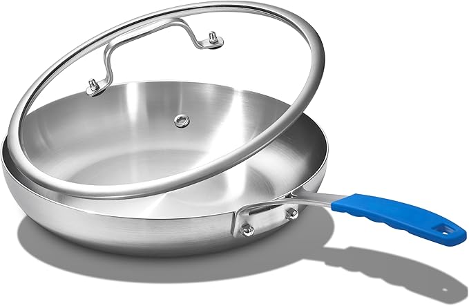 Inqibee 8.5 Inch Tri-Ply Stainless Steel Frying Pan with Lid, Skillet, Induction Cooking Pan, Chef's Pan, Induction Cooking Pans, Pots and Pans Set, Dishwasher Safe and Detachable Handle