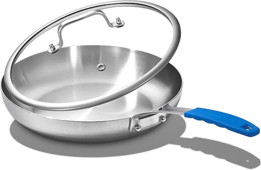 Inqibee 8.5 Inch Tri-Ply Stainless Steel Frying Pan with Lid, Skillet, Induction Cooking Pan, Chef's Pan, Induction Cooking Pans, Pots and Pans Set, Dishwasher Safe and Detachable Handle