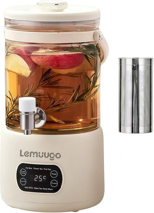 Lemuugo 3L Electric Kettle,Glass Teapot with Infuser,Health Pot with Strainer,Tea Maker for Soup, Porridge, Herbal,Mulled Wine Pot Beverage,for Iced Tea/Coffee,Temperature Control, for Home&Office