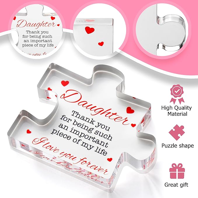 VELENTI Engraved Acrylic Block Puzzle - Daughter Gift from Mom and Dad - Cute Father, Mother to Daughter Gift for Home Decor