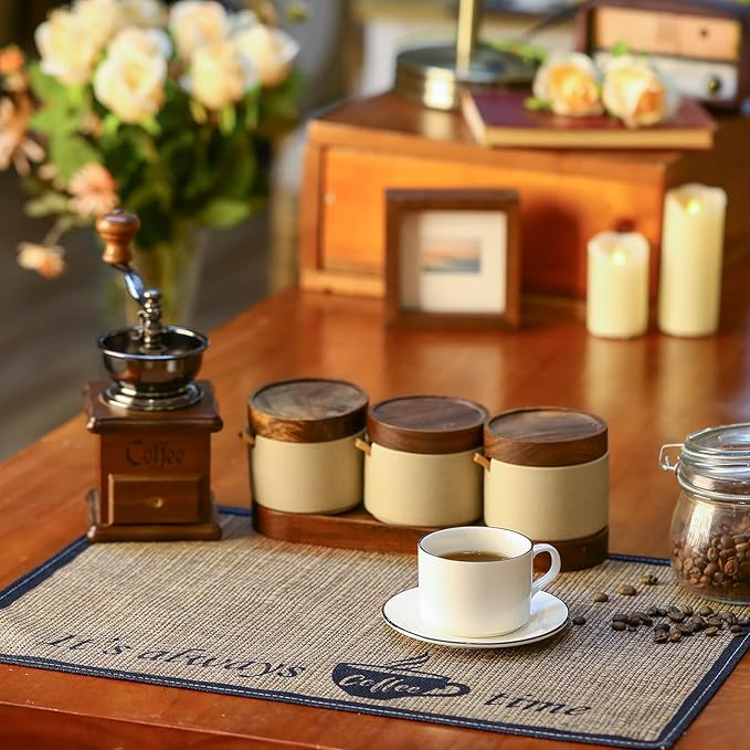 Cunhill 2 Pieces Coffee Bar Mat,Coffee Bar Accessories 20 x 14 Inch Coffee Bar Decoration Coffee Placemats for Coffee Machine, Coffee Bar, Countertops,Coffee Station Accessories(Coffee Time)