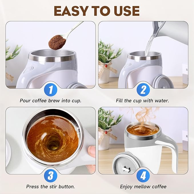 JUDUNA Automatic Magnetic Coffee Mug, 2024 New Magnetic Coffee Stirrer Mug for Milk Stirring Mug with Lid, Automatic Coffee Cup Stirrer Auto Stirring Coffee Mug (Coffee color)