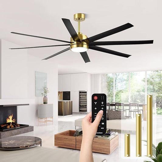 Conciseer 65 Inch Ceiling Fans with Lights and Remote for Bedroom Living Room Kitchen Office, Indoor/Outdoor Use, 6CCT, 8 Blades 6 Speed Reversible Dimmable Quiet DC Motor, Gold/Black