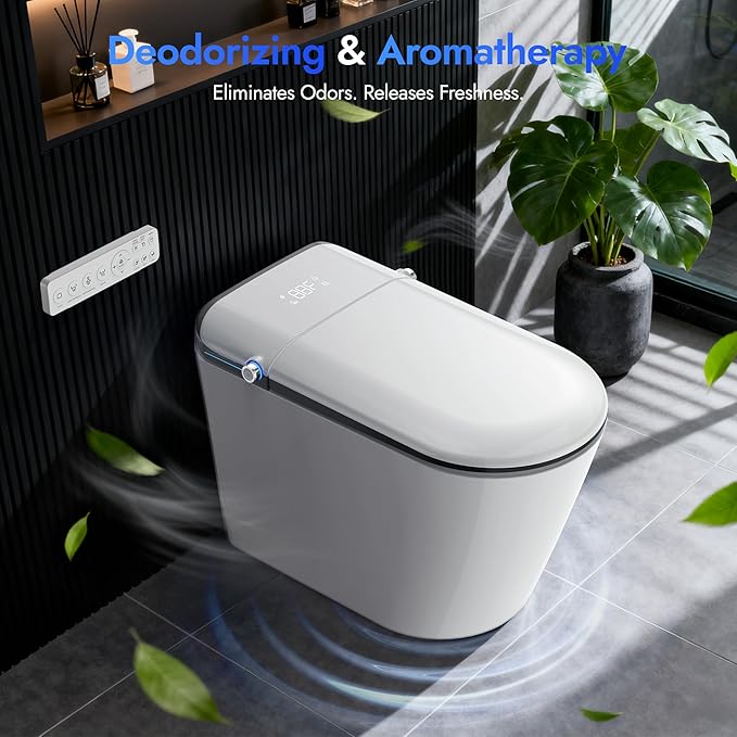 Elongated Smart Toilet with Bidet, Tankless Toilet with Auto Powerful Flush,Auto Open/Close, One Piece Toilet with Heated Seat, Warm Wash & Dryer, Built-in Aroma System,Japanese Toilets