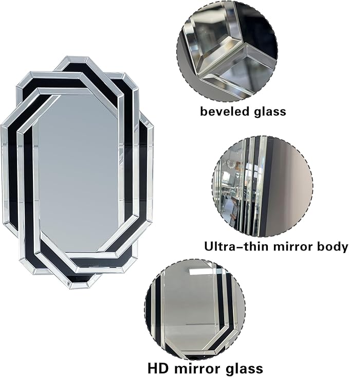 SSLine 2-Piece Set Mirrored Console Table with Wall Mirror, 43" Modern Black Mirror Entryway Table with O-Shape Base, 35.4"x23.6" HD Mirror for Entryway Hallway