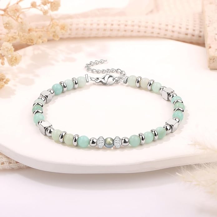 JoycuFF 𝗚𝗶𝗳𝘁𝘀 𝗳𝗼𝗿 𝗪𝗼𝗺𝗲𝗻 𝗠𝗼𝗼𝗻𝘀𝘁𝗼𝗻𝗲 𝗕𝗿𝗮𝗰𝗲𝗹𝗲𝘁 Amazonite Colorful Imperial Jasper Stainless Steel Beads Bracelets, Mothers Day Birthday Christmas Valentines Graduation Gifts