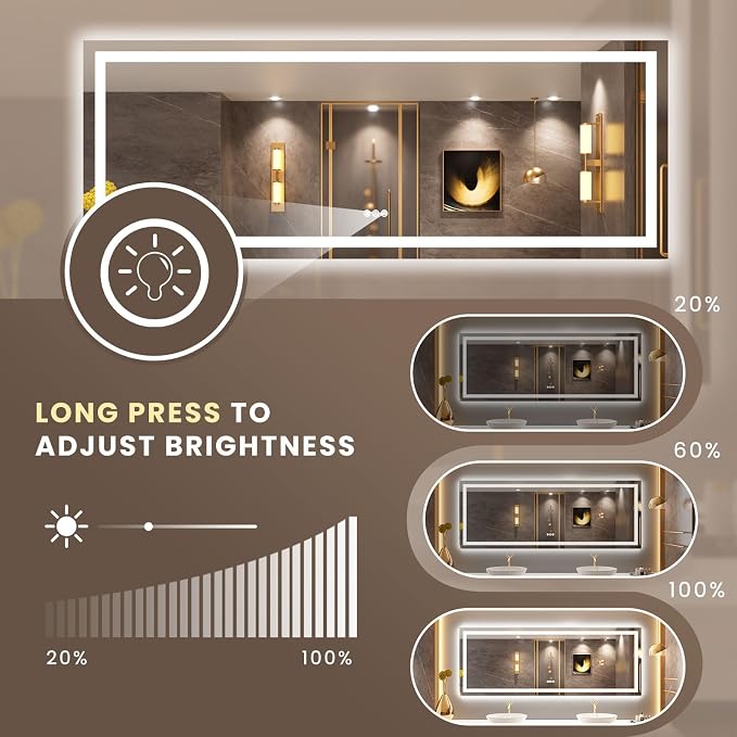LOAAO 84"X32" LED Bathroom Mirror with Lights, Anti-Fog, Dimmable, Backlit + Front Lit, Lighted Bathroom Vanity Mirror for Wall, Memory Function, Tempered Glass, ETL Listed