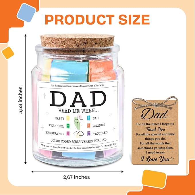 NewEleven Birthday Gift For Dad From Daughter, Son - New Dad Birthday Gift, Bible Verse Jar For Father - Decorative Glass Inspirational Scripture Jar with 92 Bible Verses