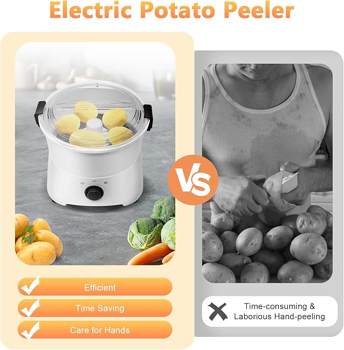 Electric Potato Peeler,85W Kitchen Automatic Rotating Peeling Tool,Automatic Peeler Spinner,Kitchen Peeling Machine for Potatoes,Apples,Vegetables (Grey)