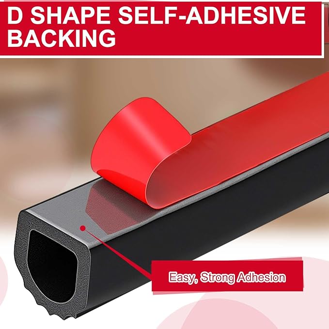 Pangda 18Ft D Shape Rubber Weather Stripping Foam Self-Adhesive EPDM Seal Strip for Noise Reduction Waterproof Dustproof for Cars Boats RVs Windows Doors (0.59" W x 0.55" H)