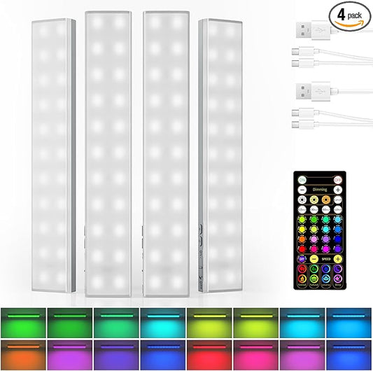 EZVALO 80 Color Changing Light Bars, 1800mAh Rechargeable Battery Operated Under Cabinet Lighting Wireless, Magnetic, Under-Counter Light Fixtures with Remote for Kitchen, Shelves, Home Bar, 4Pack