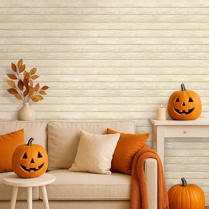 COMSTICKC Peel and Stick Faux Wood Wall Sticker Wall Panels, 10 Pcs of 12" x 12", Ultra-Light Thin PVC 3D Fake Wood Shiplap Self-Adhesive Wall Covering Wallpaper for Interior Farmhouse Decor, Yellow