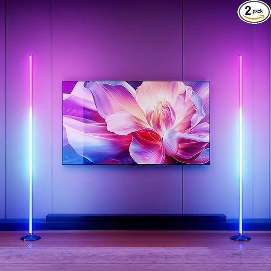 Corner Floor Lamp, 2 Pack RGB Corner Lamp with App/Remote/Button Control, Smart LED Floor Lamp with 16 Million DIY Colors & 68+ Scene, Music Sync for Living Room, Bedroom, Gaming Room (2, 57 Inch)
