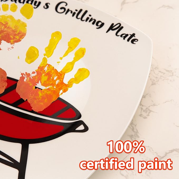 ORIENTAL CHERRY Father's Day Gifts - DIY Daddy's Grilling Plate with Handprint - Personalized Step Dad Gifts from Wife Kids - Funny BBQ Crafts Birthday Present Ideas for First Papa from Daughter Son