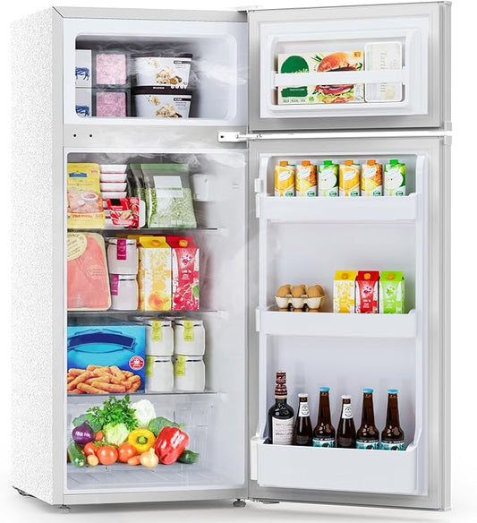 Electactic 4.5 Cu.Ft Mini Fridge with Freezer, 2-Door Compact Refrigerator With 2 Removable Shelves, 3 Level Adjustable Thermostat, Quiet Efficient for Kitchen, Office, Dorm, Apartment-Classic White