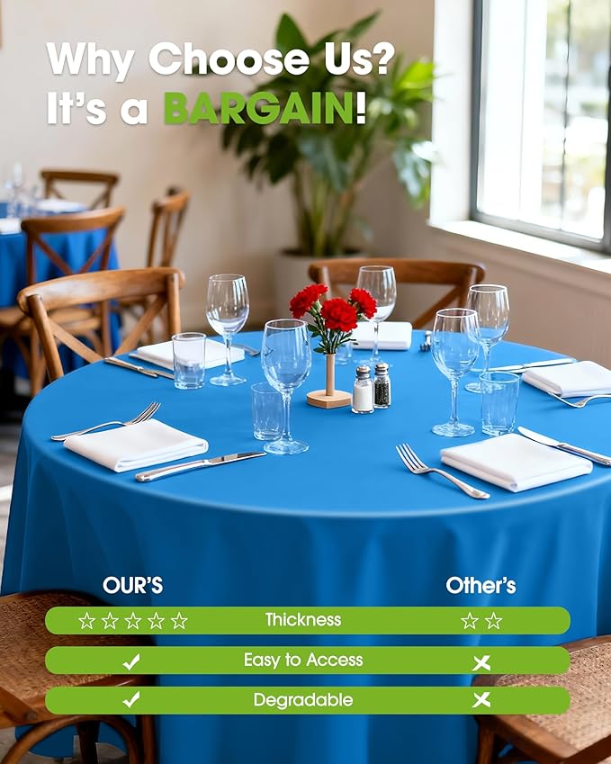 Pureegg Plastic Table Cloth Disposable 20 Pack, 84'' Round Table Cloths, Graduation Decorations Class of 2025, Graduation Party Tablecloths, Round, Plastic Cover, Leakproof & Sturdy, Blue