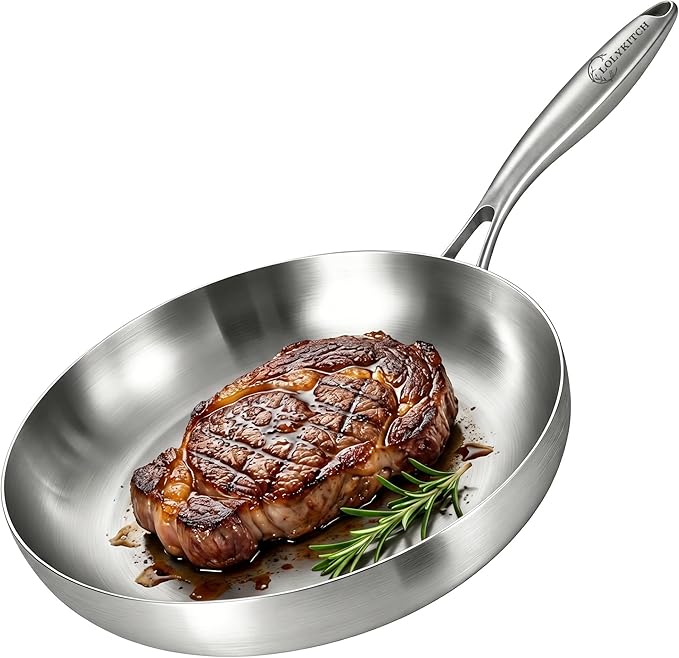 LOLYKITCH 10.25 Inch Stainless Steel Frying Pan – Small Tri-Ply Skillet Fast & Even Heating, Induction & Oven Safe Cookware for Modern Home Kitchens, Detachable Handle